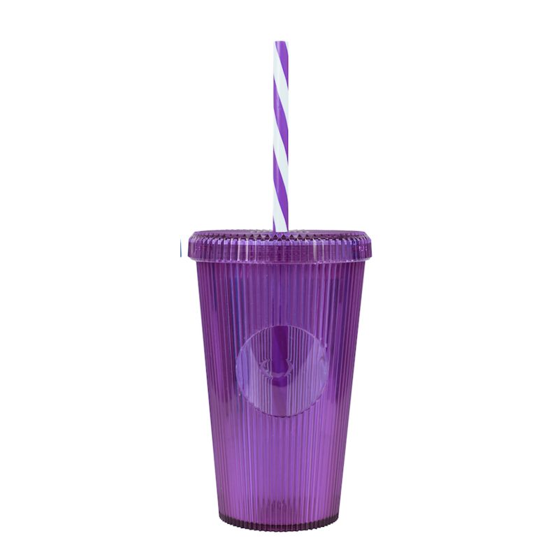 Gobelet à l'unité strié avec paille