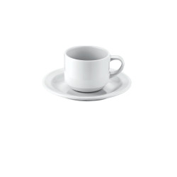 Tasse 170 ml et sous tasse blanche, aspect porcelaine, en mélamine 