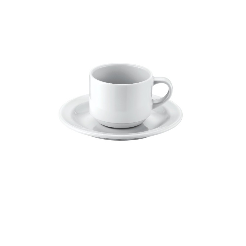 Tasse 170 ml et sous tasse blanche, aspect porcelaine, en mélamine 