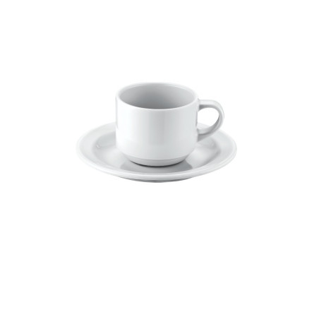 Tasse 170 ml et sous tasse blanche, aspect porcelaine, en mélamine 
