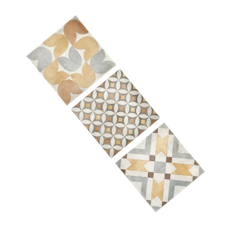 Triptyque dessous de plats jaunes en grès cérame 3 motifs 