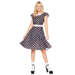 Déguisement femme années 50 noir à pois roses – taille L
