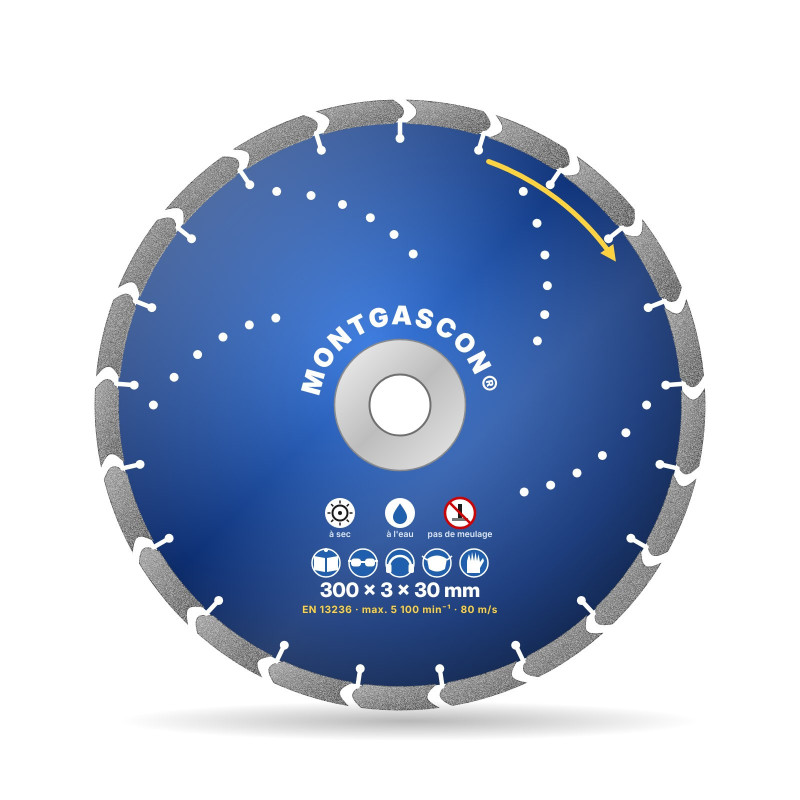 Disque diamant béton armé polyvalent Ø 300 mm – alésage 30 mm Montgascon®
