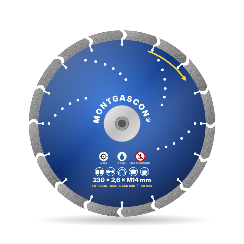 Disque diamant béton armé polyvalent Ø 230 mm à flasque M14 Montgascon®