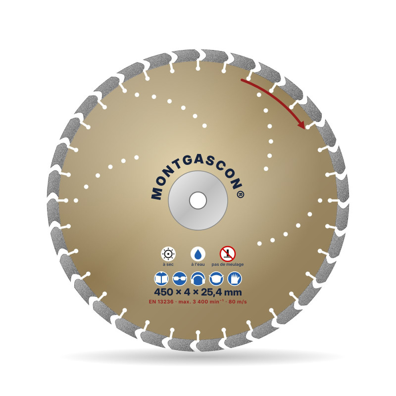 Disque diamant matériaux extra-durs Ø 450 mm – alésage 25,4 mm Montgascon®
