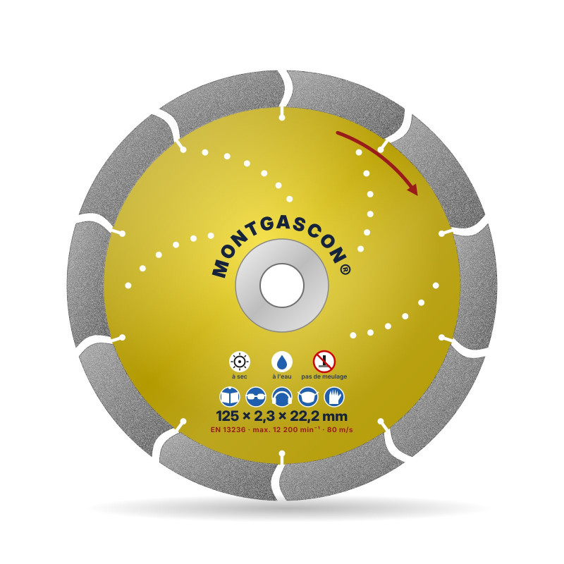 Disque diamant béton et pavés coupe rapide Ø 125 mm – alésage 22,2 mm Montgascon®