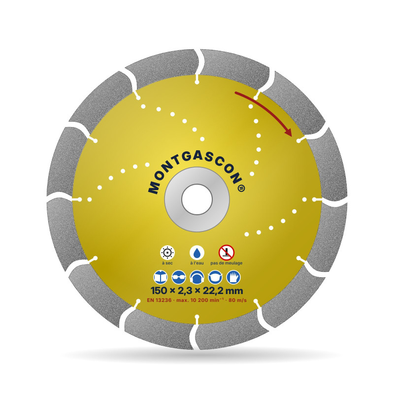 Disque diamant béton et pavés coupe rapide Ø 150 mm – alésage 22,2 mm Montgascon®