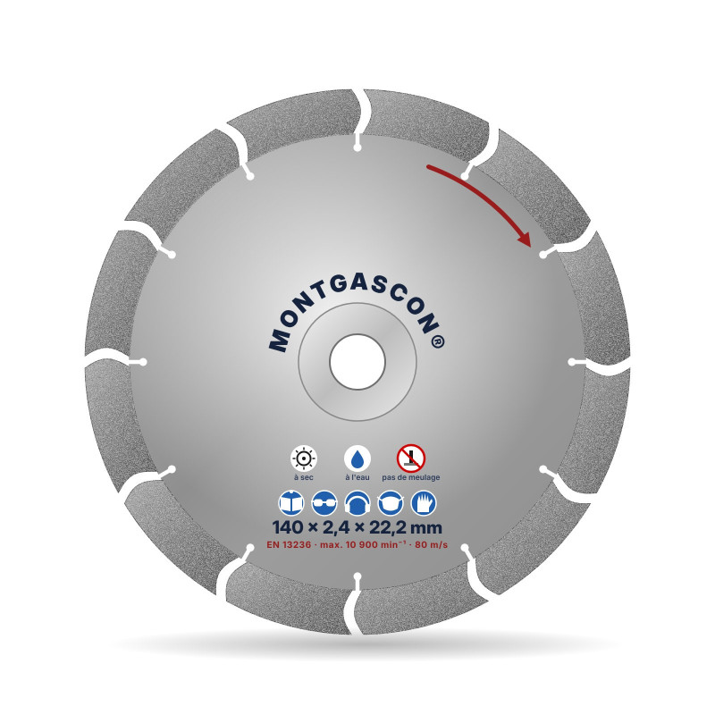 Disque diamant béton armé longue durée Ø 140 mm – alésage 22,2 mm Montgascon®