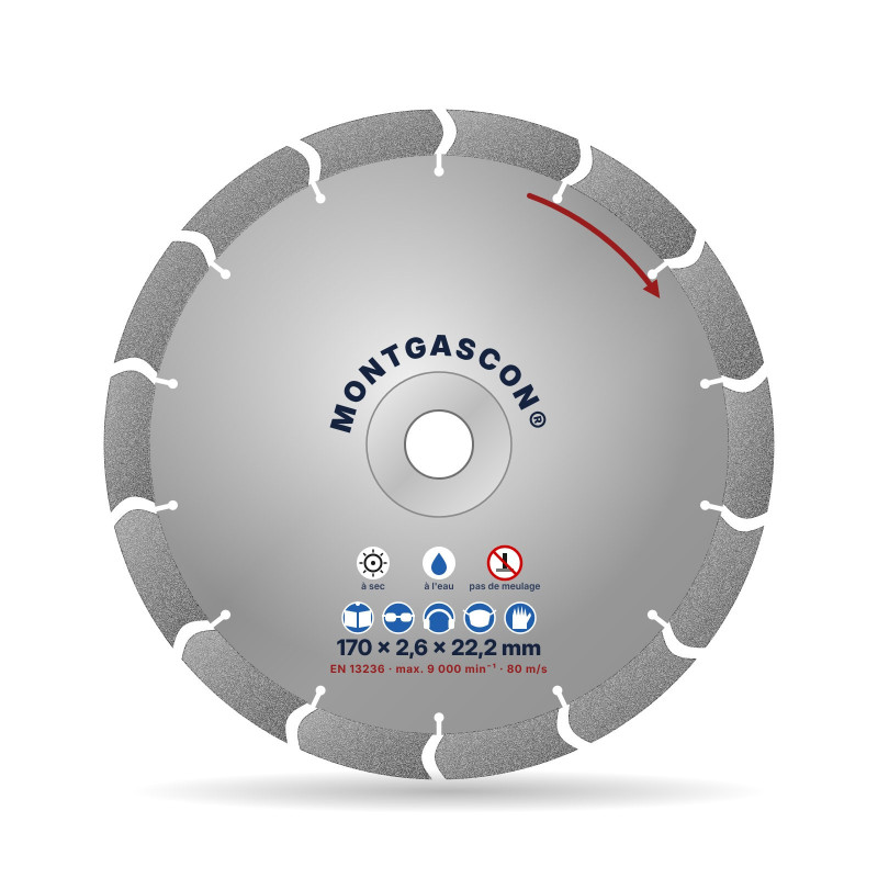 Disque diamant béton armé longue durée Ø 170 mm – alésage 22,2 mm Montgascon®