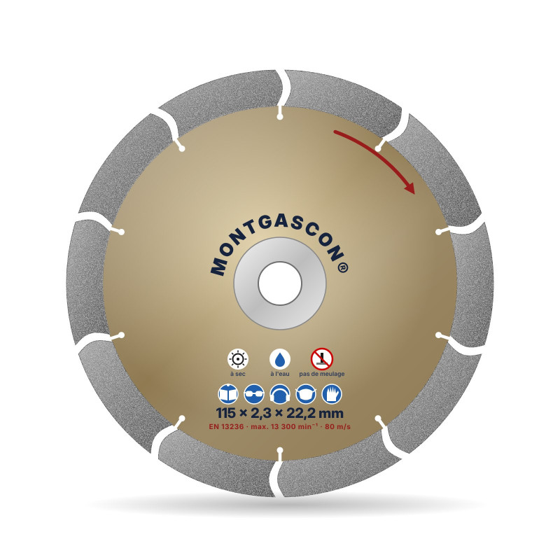 Disque diamant béton armé chantier Ø 115 mm – alésage 22,2 mm Montgascon®