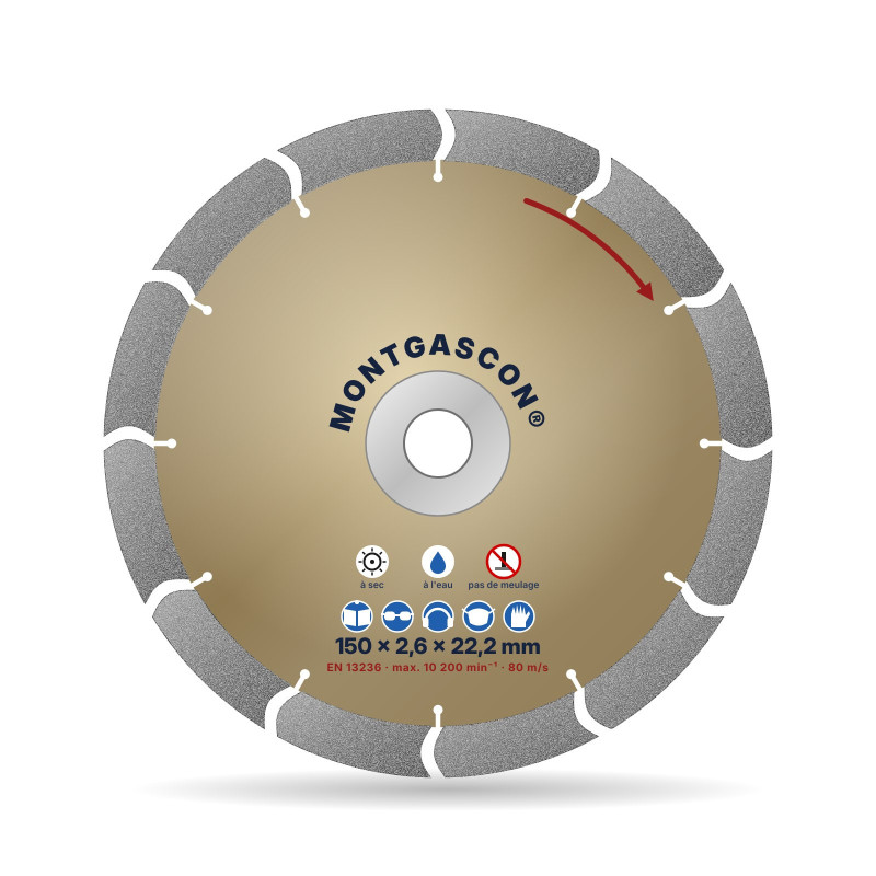 Disque diamant béton armé chantier Ø 150 mm – alésage 22,2 mm Montgascon®