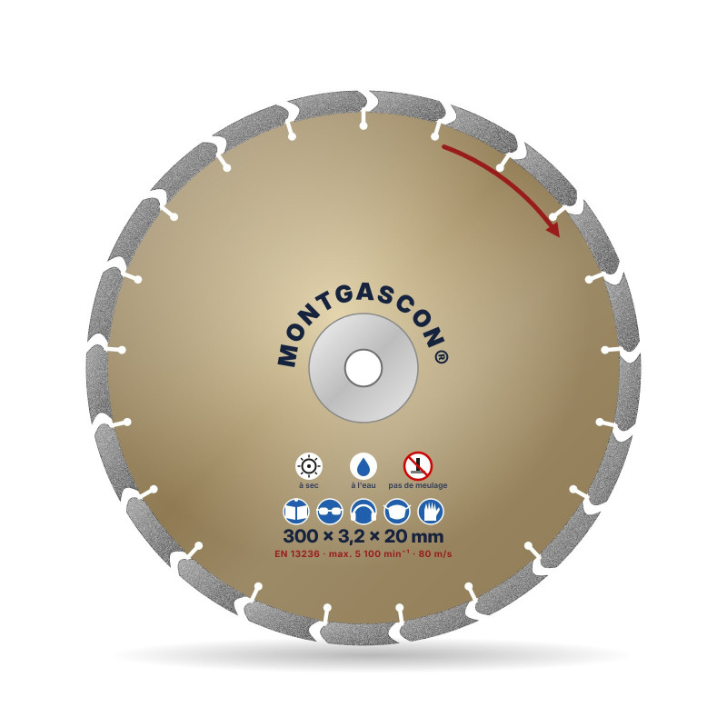 Disque diamant béton armé chantier Ø 300 mm – alésage 20 mm Montgascon®
