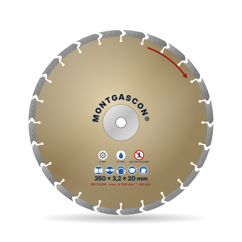Disque diamant béton armé chantier Ø 350 mm – alésage 20 mm Montgascon®