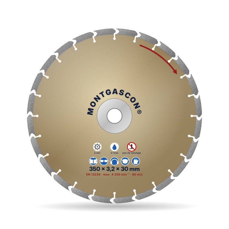 Disque diamant béton armé chantier Ø 350 mm – alésage 30 mm Montgascon®