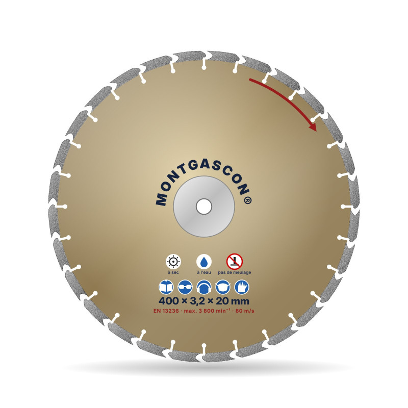 Disque diamant béton armé chantier Ø 400 mm – alésage 20 mm Montgascon®