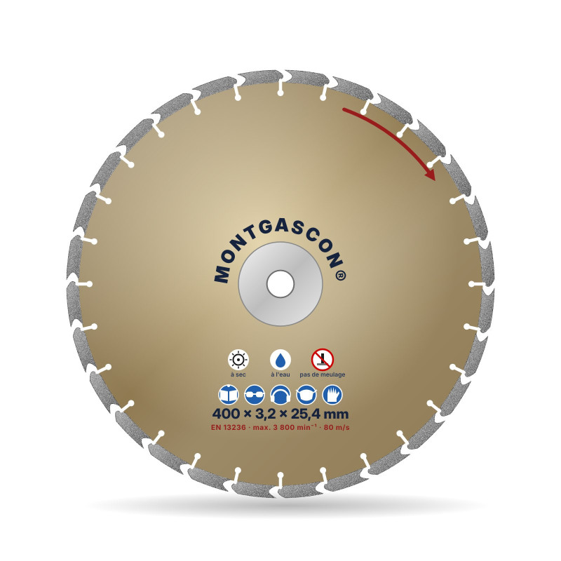 Disque diamant béton armé chantier Ø 400 mm – alésage 25,4 mm Montgascon®