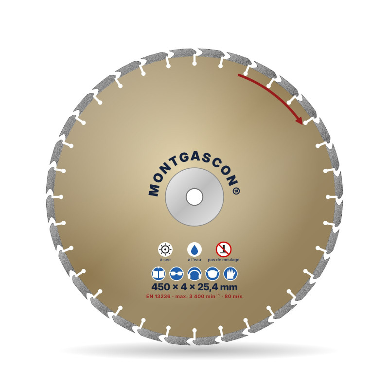 Disque diamant béton armé chantier Ø 450 mm – alésage 25,4 mm Montgascon®