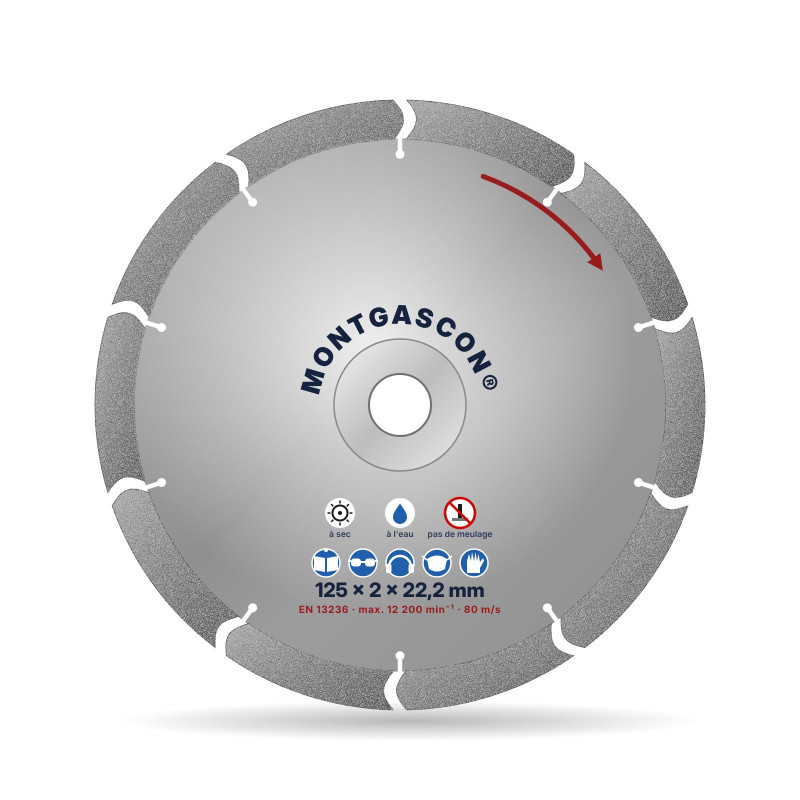 Disque diamant maçonnerie éco Ø 125 mm – alésage 22,2 mm Montgascon®