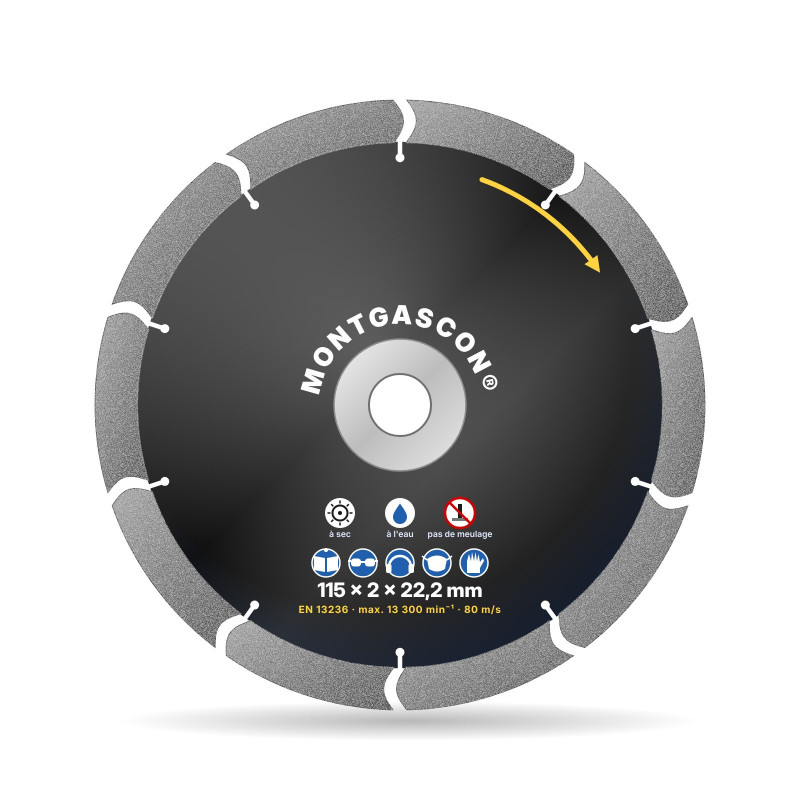 Disque diamant matériaux abrasifs Ø 115 mm – alésage 22,2 mm Montgascon®