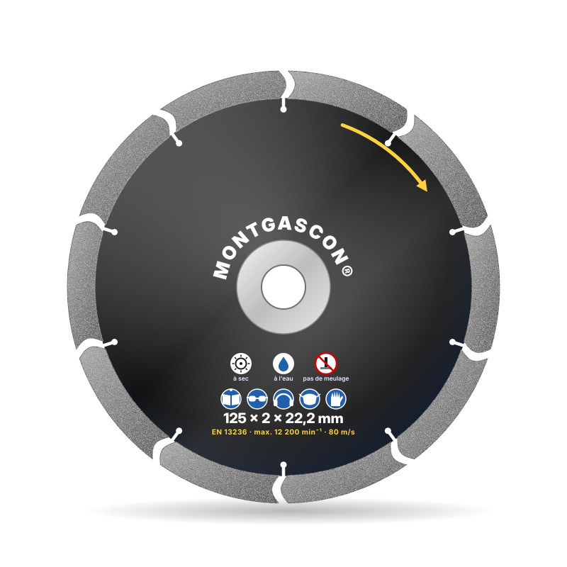 Disque diamant matériaux abrasifs Ø 125 mm – alésage 22,2 mm Montgascon®