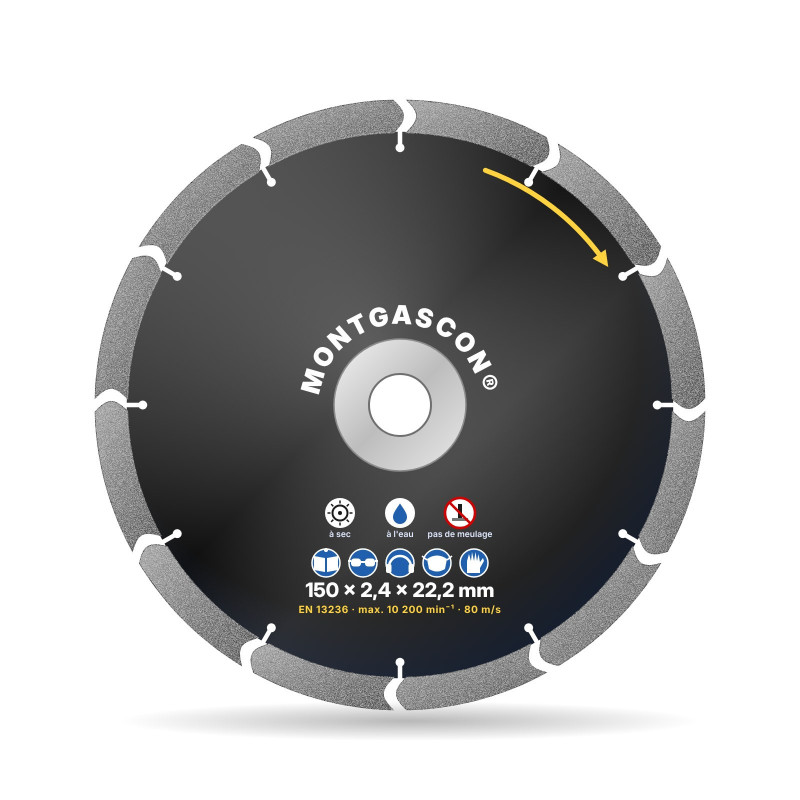 Disque diamant matériaux abrasifs Ø 150 mm – alésage 22,2 mm Montgascon®