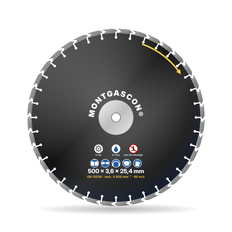 Disque diamant asphalte coulé Ø 500 mm – alésage 25,4 mm Montgascon®