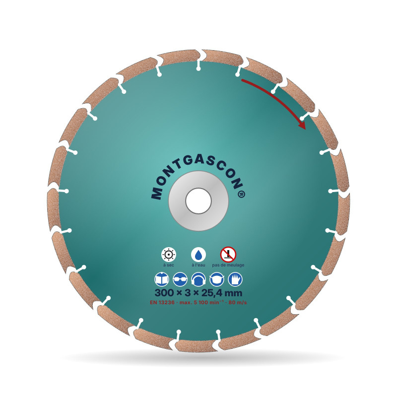 Disque diamant béton frais Ø 300 mm – alésage 25,4 mm Montgascon®