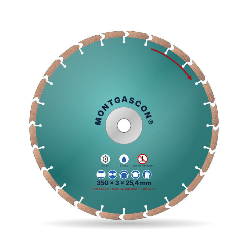 Disque diamant béton frais Ø 350 mm – alésage 25,4 mm Montgascon®
