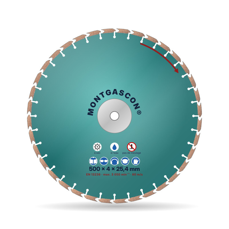 Disque diamant béton frais Ø 500 mm – alésage 25,4 mm Montgascon®
