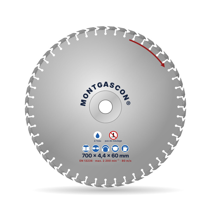 Disque diamant gros œuvre pour scie sur table Ø 700 mm – alésage 60 mm Montgascon®