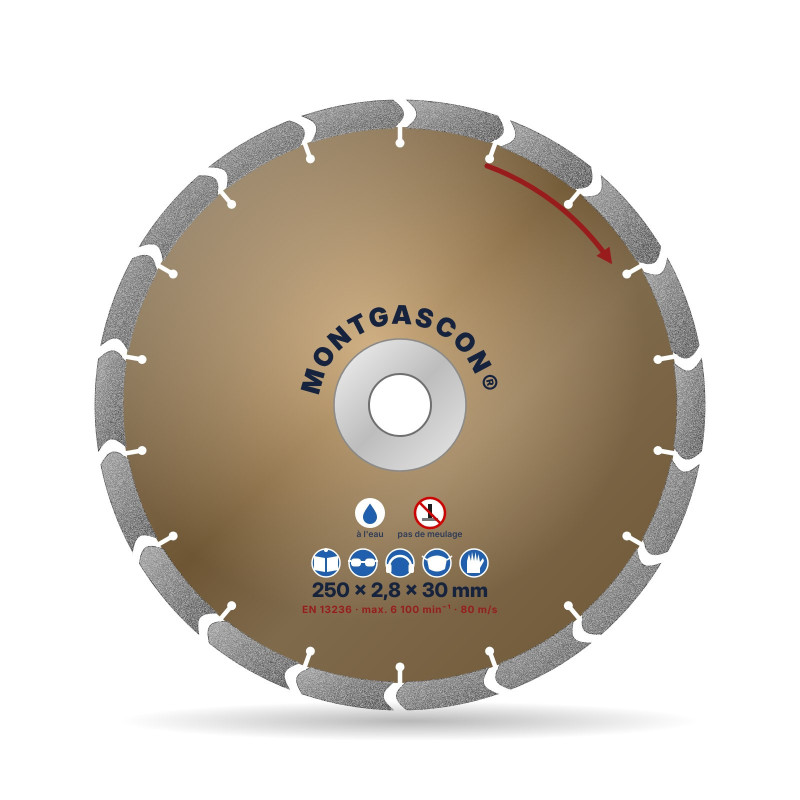 Disque diamant granit pour scie à pont Ø 250 mm – alésage 30 mm Montgascon®
