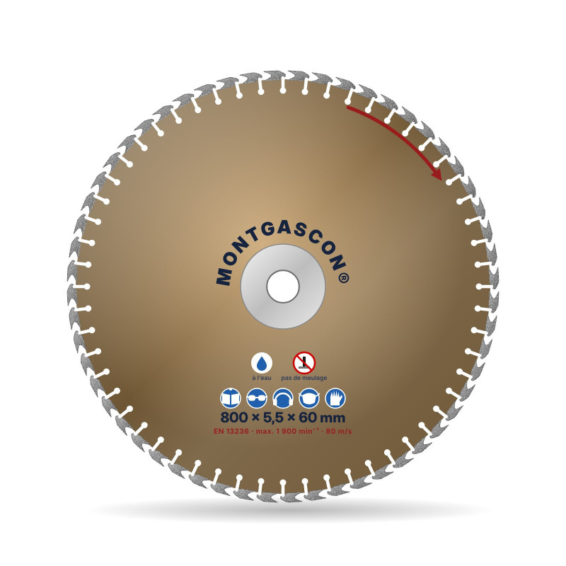 Disque diamant granit pour scie à pont Ø 800 mm – alésage 60 mm Montgascon®