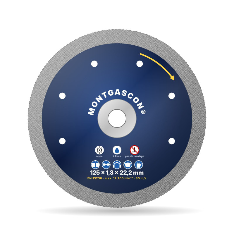 Disque diamant grès cérame sans éclats Ø 125 mm – alésage 22,2 mm Montgascon®