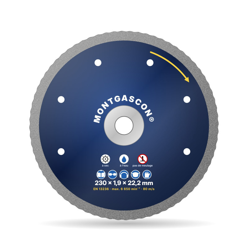 Disque diamant grès cérame et mosaïque Ø 230 mm – alésage 22,2 mm Montgascon®