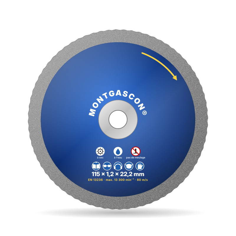 Disque diamant grès cérame et ardoise Ø 115 mm – alésage 22,2 mm Montgascon®