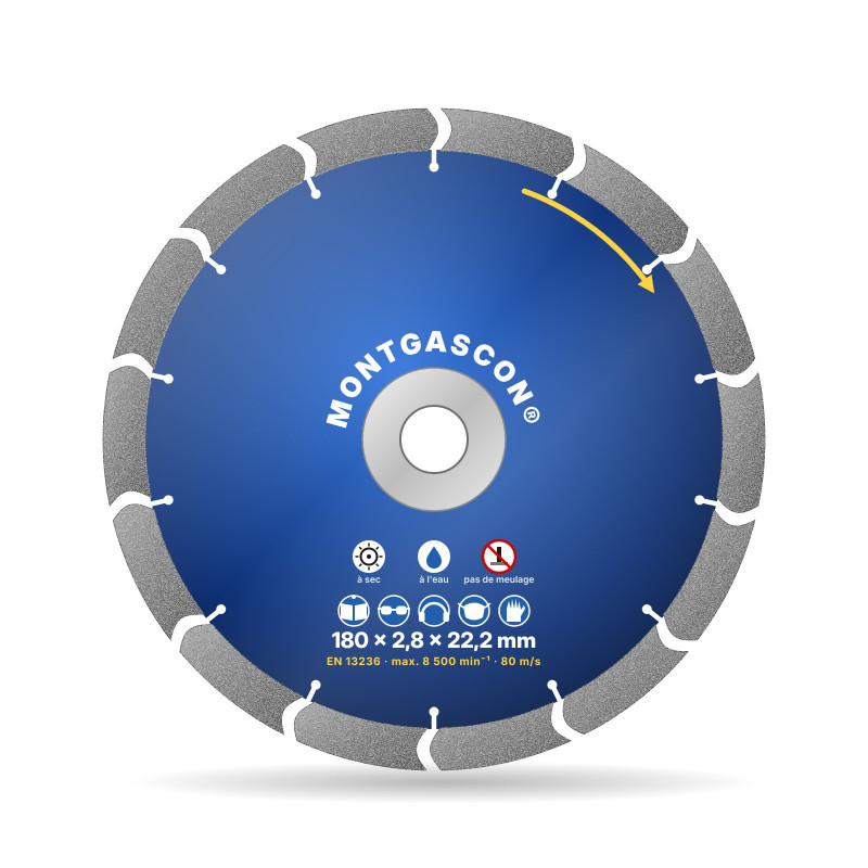 Disque diamant à cintrer pour découpes courbes Ø 180 mm – alésage 22,2 mm Montgascon®