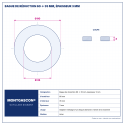 Plan technique coté – Bague de réduction Montgascon® 60 → 35 mm, épaisseur 3 mm