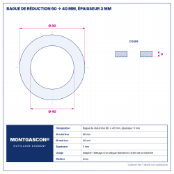 Plan technique coté – Bague de réduction Montgascon® 60 → 40 mm, épaisseur 3 mm