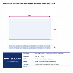 Plan technique coté – Pierre d'affûtage Montgascon® pour couronnes de carottage – 320 x 160 x 30 mm