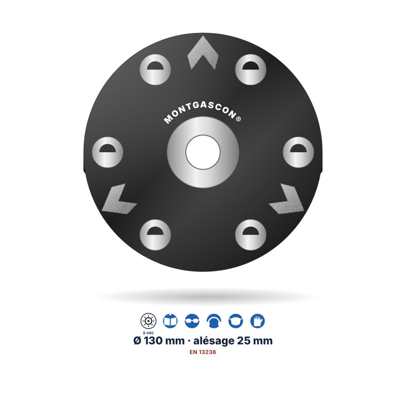 Boisseau PCD rond + segments flèche Montgascon® Ø 130 mm – alésage 25/22,3 mm