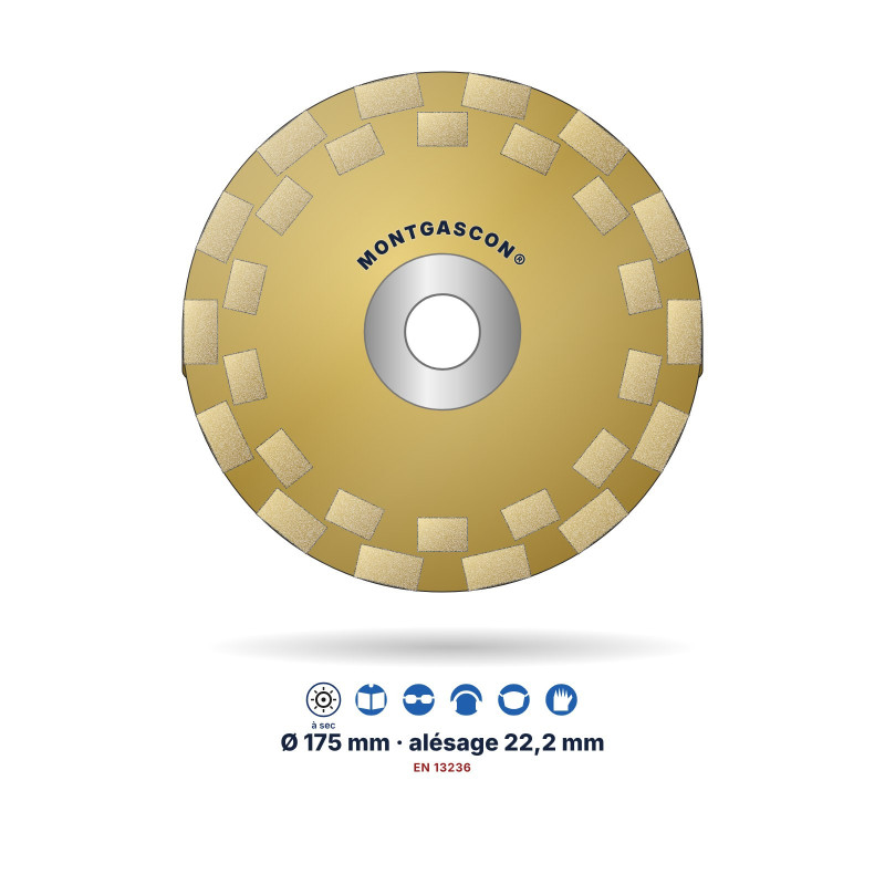 Boisseau diamant double rangée béton et pierre Montgascon® Ø 175 mm – alésage 22,2 mm
