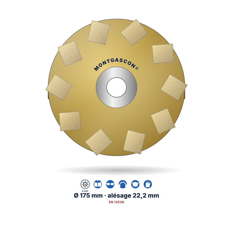 Boisseau diamant éventail béton et marbre Montgascon® Ø 175 mm – alésage 22,2 mm