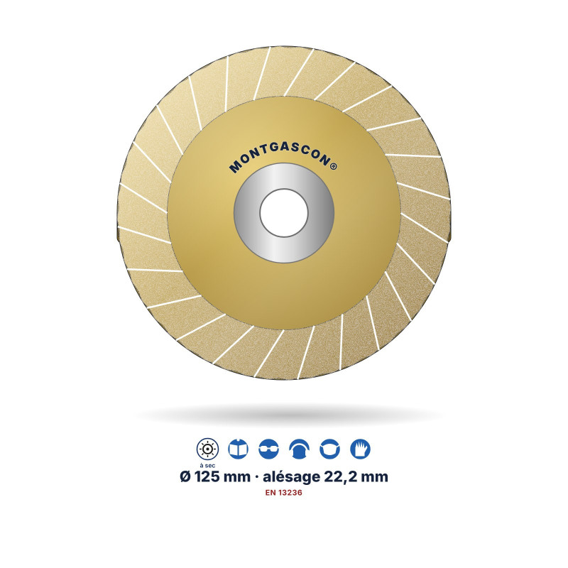 Boisseau diamant turbo béton Montgascon® Ø 125 mm – alésage 22,2 mm – béton et granit – grain 120
