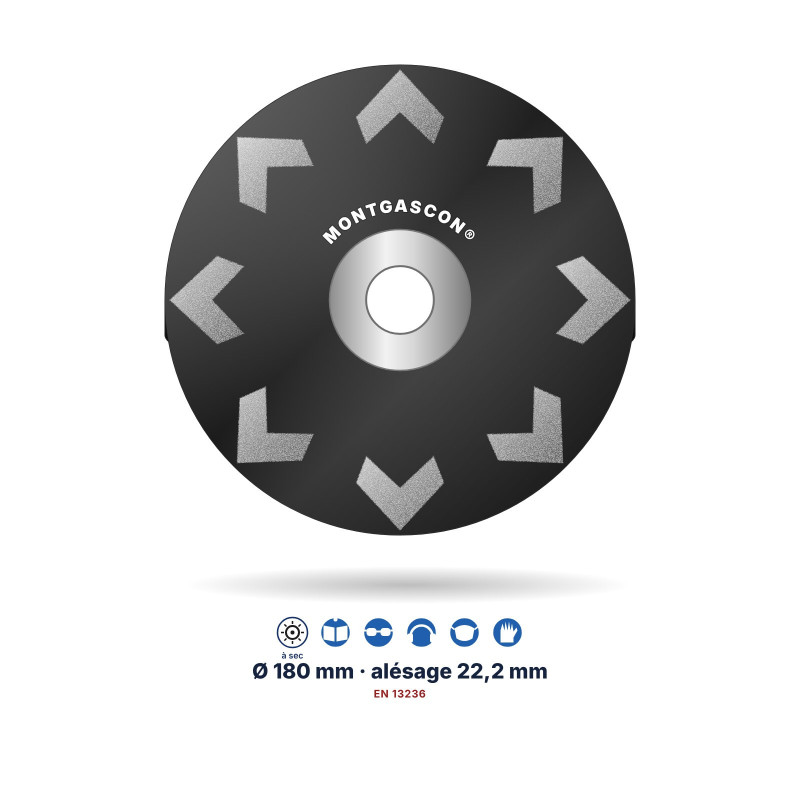 Boisseau diamant forme flèche béton et revêtements Montgascon® Ø 180 mm – alésage 22,2 mm