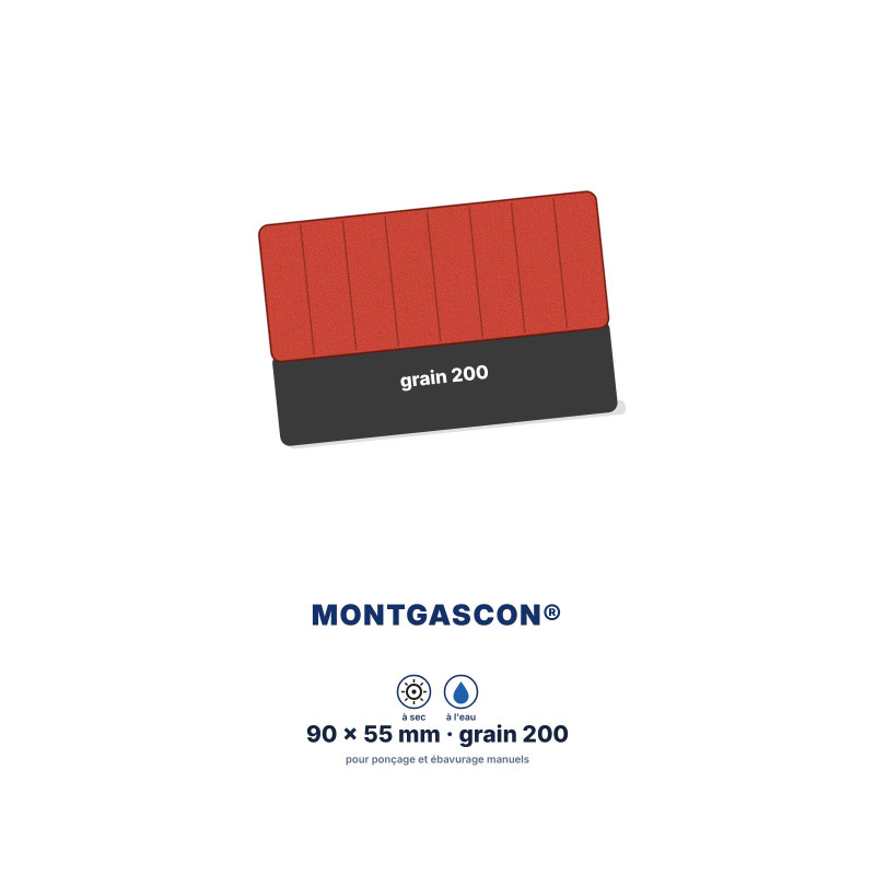 Pad diamant manuel Montgascon® 90 x 55 mm – grain 200 (rouge)