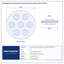 Plan technique coté – Pad diamant de polissage de sol pour béton clair (à sec) Montgascon® Ø 80 mm – grain 30