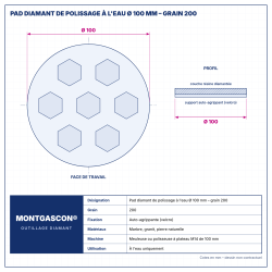 Plan technique coté – Pad diamant de polissage à l'eau Montgascon® Ø 100 mm – grain 200