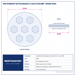 Plan technique coté – Pad diamant de polissage à l'eau Montgascon® Ø 100 mm – grain 3000