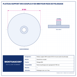 Plan technique coté – Plateau support M14 souple Montgascon® Ø 100 mm pour pads de polissage