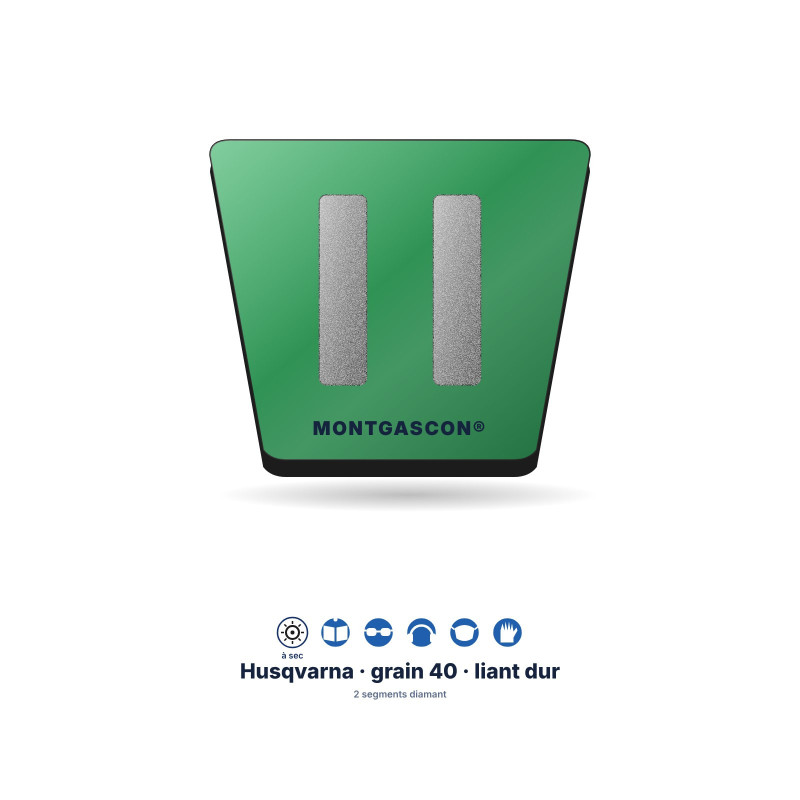 Patin diamant pour ponceuse de sol Husqvarna Montgascon® – grain 40, liant dur, vert